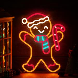 Xuhal Gingerbread Man Neon Sign, Christmas Neon Sign,xmas Decorations Light up LED Light USB Wall Bar Living Room Decor for Winter Home Bedroom Office Table