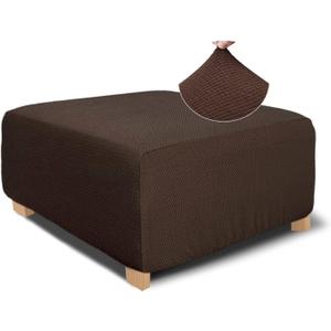 NeColorLife Square Ottoman Cover Jacquard Fabric Ottoman Slipcover Thick Stretchable Footrest Stool Covers for Oversized Square and Rectangle Ottoman,Large Size,Brown