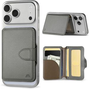 for MagSafe Wallet, Magnetic Phone Wallet RFID Blocking, Slim 5-8 Card Holder with Cash Slot & Clear ID Window, Minimalist Mag Safe Wallets for iPhone 17/16/15/14/13/12 Series, Mist Gray