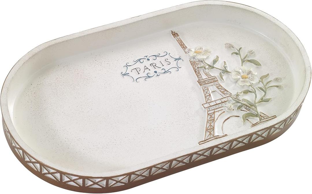 Avanti Linens - Vanity Tray, 100% Hand-Painted Resin Bathroom Accessories, Elegant Home Decor (Paris Botanique)
