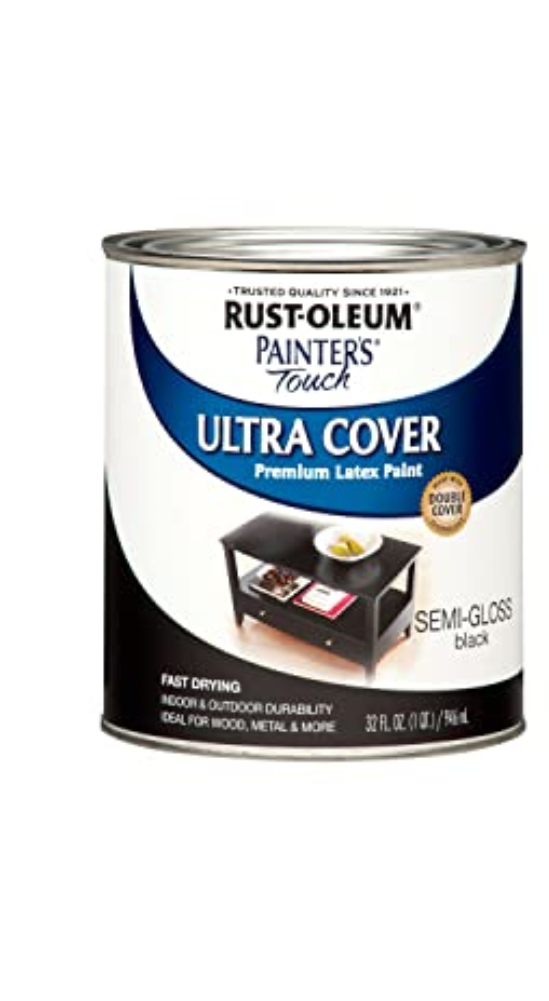 Rust-Oleum 1974502 Painter's Touch Latex Paint, Semi-Gloss Black,32 Fl Oz