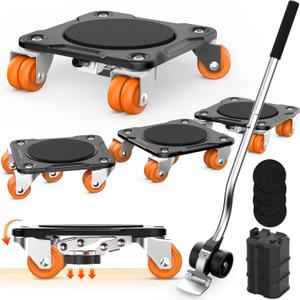Heavy Duty Furniture Movers with 10 Wheels & Parking Function  Double-Wheel Design Carbon Steel Panel Furniture Dolly Set with Lifter, 360 Rotating Casters for Easy Moving, Max Load 4409 LBS