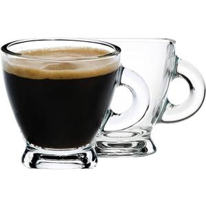BOHEM'S Espresso Cups, 3.2 oz Small Demitasse Clear Glass Espresso Drinkware, Set of 2, Espresso Shot Glasses, Clear Expresso Coffee Cups, Tazas de Cafe Expreso