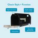 Brunswick Large, Steel, Post Mount Mailbox, Black with Brushed Nickel