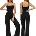 Womens Workout Sets Two Piece Spaghetti Straps U Back Crop Tank Top Matching High Waist Straight Wide Leg Leggings 2 Piece For Women Gym Yoga Active Wear Pilates Outfits Athletic Work Out Set Black S