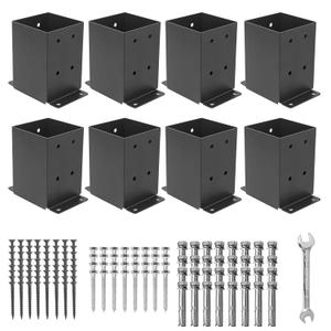 AXWHYS 44 Post Base 8 Pcs, (Inner Size 3.6"x3.6") Post Brackets, Heavy Duty Black Metal Powder-Coated Thick Steel Post Anchor Outdoor for Support Deck Base Plate Pergola Brackets Fence Kit