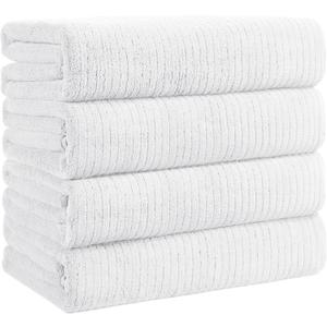 Bath Towels Set of 4 Extra Large 35 x 70 Inches,Luxury Thick High Absorbent and Quick Dry Bath Sheet,Ultra Soft Microfiber,Bathroom,Beach,Yoga,Sport,SPA,Fitness (White)