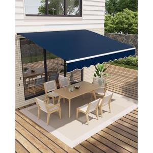GarveeLife Retractable Awning, Waterproof Patio Awning, Sun Shade Awning with Manual Crank Handle, Aluminum Frame, 280 g/ Polyester Fabric, for Deck, Porch, Balcony (Blue, 13'x10')