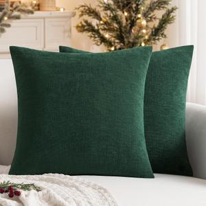 MIULEE Dark Green Couch Pillow Covers 20x20 Inch, Set of 2 Soft Decorative Square Throw Pillow Covers Christmas Farmhouse for Sofa Living Room Bed