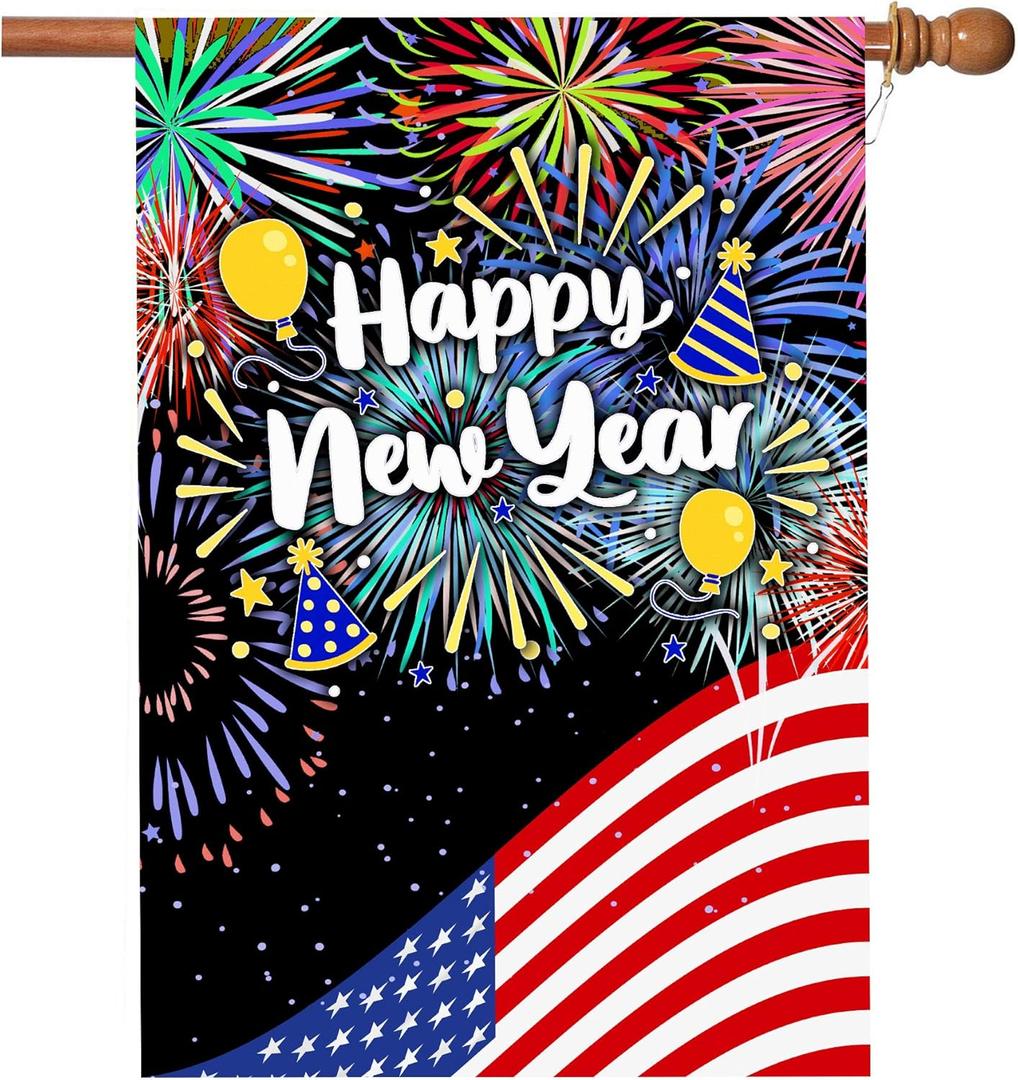 2 x New Years Flag,Happy New Year Garden Flag 28 x 40 Inch Happy New Year House Flag for Greettings or Decoration