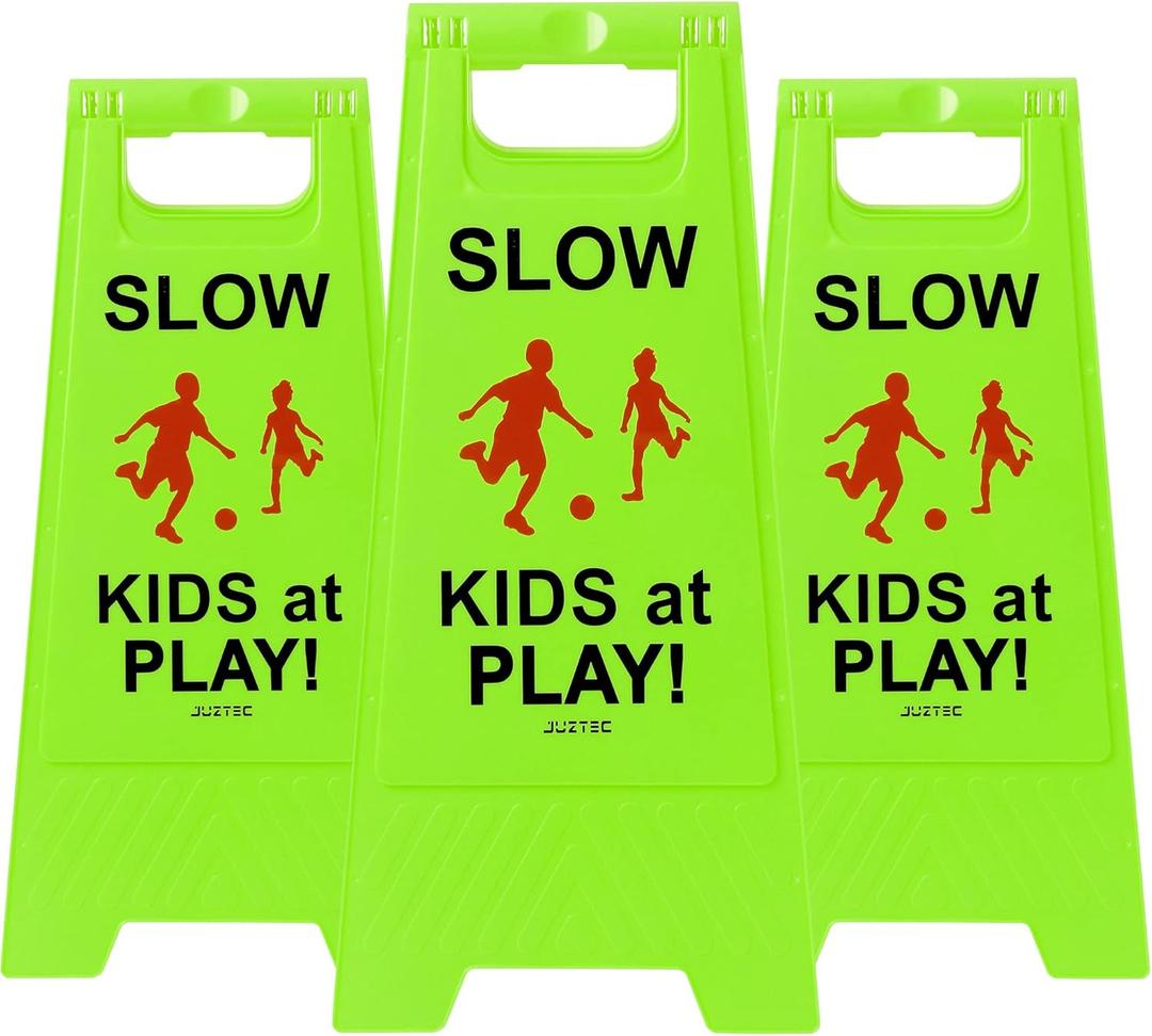Slow Children Playing Sign For Street, Caution Kids At Play Safety Sign, Down crossing traffic signs outdoor (3 Pack) (Green)