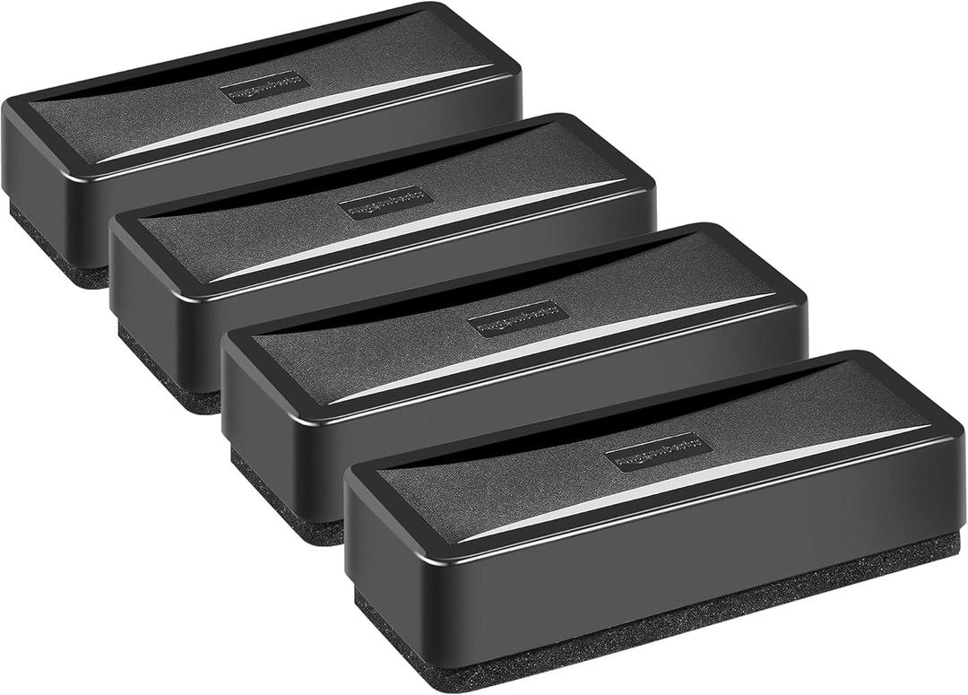 Amazon Basics Dry-Erase Whiteboard Erasers with Soft Pile, for School, Office, Home, and Classroom, Black, 4-Pack
