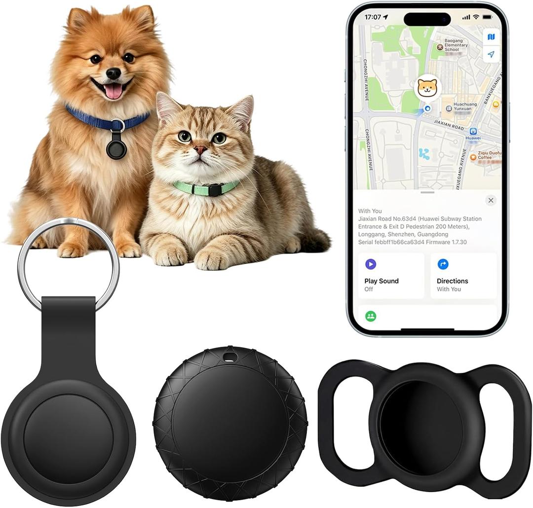 GPS Tracker for Dogs/Cats, Smart Collar with Real-Time Location - Pet Location Tracker with Holder, No Monthly Fee/No SIM Card, Works with iOS Find My, Ultra-Slim, IP68 Waterproof,Compact Design