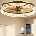 Smart Ceiling Fans with Lights Remote - WiFi Alexa 20'' Flush Mount Low Profile Modern Ceiling Fans for Bedroom -Stepless Color Temperature and 6 Speeds - Crystal Stripe