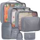 8 Set Packing Cubes for Suitcases, kingdalux Grey Travel Luggage Packing Organizers with Laundry Bag, Compression Storage Shoe Bag, Clothing Underwear Bag, for Women & Man