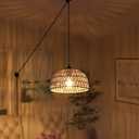 Boho Rattan Pendant Lamps with Plug in Cord for Living Room, Wall Mounted Hang Lighting for Bedroom, Brown Wicker Round Lampshade with E26 Socket