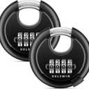 DELSWIN 4-Digit Disc Combination Lock Outdoor - Heavy Duty Combination Padlocks with Hardened Steel Shackle Weatherproof Combo Locks for Gates, Sheds, Fence, Storage Unit (3/8" Shackle, Black, 2 Pcs)