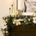 Valery Madelyn 9 Feet Pre-Lit Christmas Garland with Lights for Mantle, Lighted Outdoor Xmas Garland with White Gold Balls & Magnolia for Home Stairs Fireplace Table Centerpiece Indoor Holiday Decor