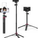ULANZI MT-44 Extendable Phone Tripod, 59" Selfie Stick Vlog Stand with 2 in 1 Phone Clip, 360 Ball Head Camera Tripod for iPhone Sony Canon DJI Osmo Action Camera, Lightweight for Travel (BLACK)