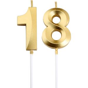 18th Birthday Candles,Gold Number 18 Cake Topper for Birthday Decorations Party Decoration (:)