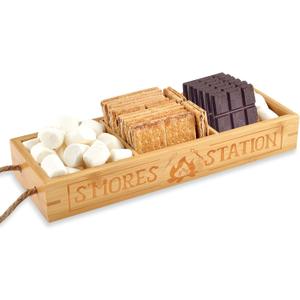 WANGDEFA S'mores Station Box Smores Caddy Smores Tray Smores Basket for Fire Pit S'mores Bar Holder Wooden Organizer Box for Serving Snacks Camping BBQ Accessories Displaying Utensils