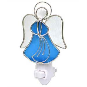 Stained Glass Angel Night Light Decorative Accent Lite Wall Plug in Nightlight for Hallway Bedroom Bathroom Kitchen Nature Themed Home Dcor (Blue)