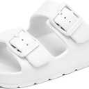 INMINPIN Boys Girls Double Buckle Slide Sandals Comfort Beach Pool Shower Slippers Adjustable Indoor Outdoor Little Kid/Big Kid (Pure White)