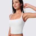 AugIris Womens Scoop Neck Longline Sports Bra U Back Adjustable Strap Double Lined Workout Crop Tank Top with Built in Pads White