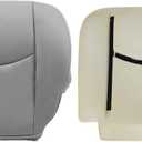 SecosAutoparts Driver Bottom and Foam Cushion Leather Seat Cover Light Gray # 922 Compatible with Chevy GMC Tahoe Suburban Avalanche Yukon Silverado Sierra 2003 2004 2005 2006
