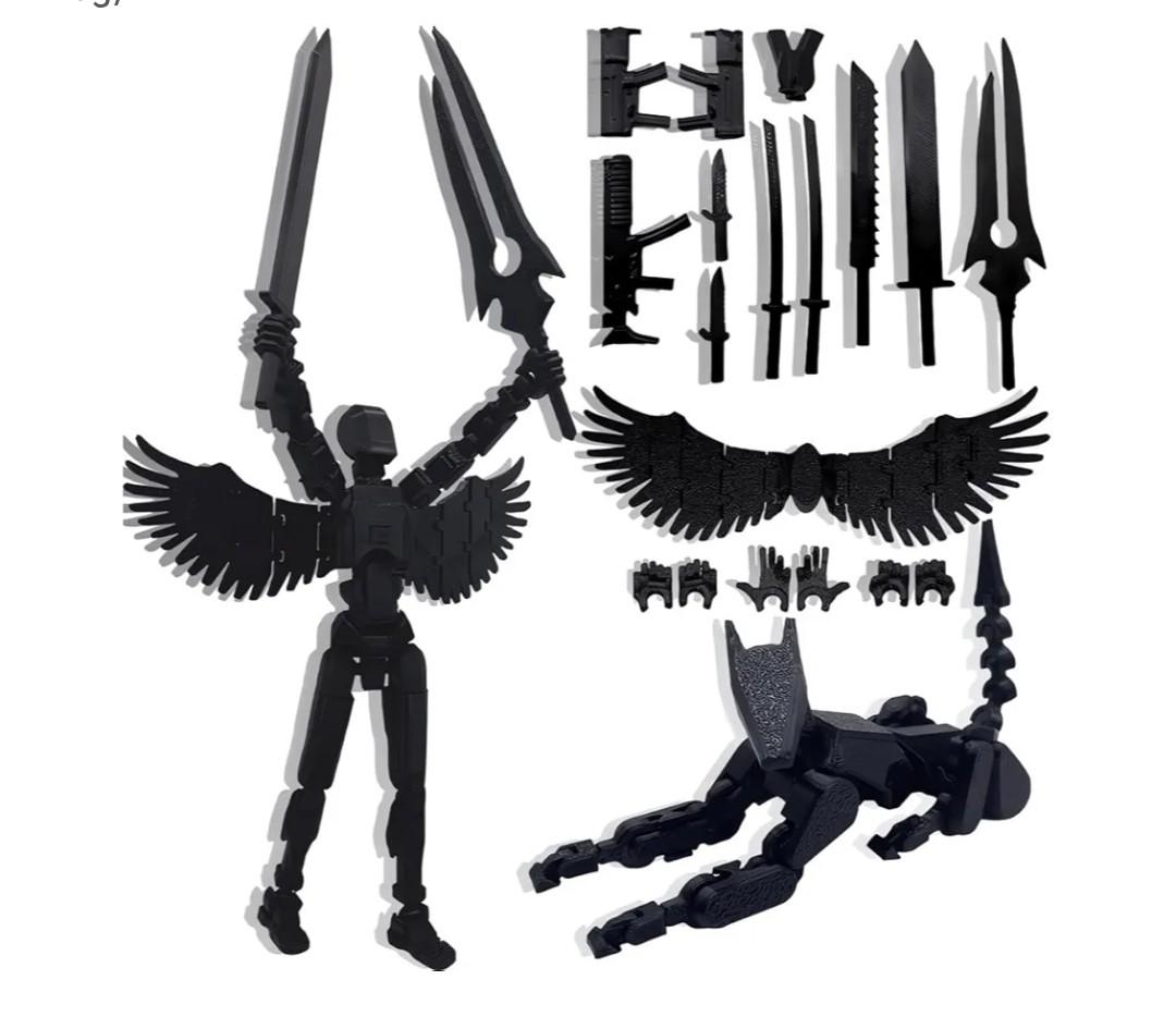 Masijssa T13 3D Action Figures Set Titan 13 Action Figure Dummy 3D Printed Robo MultiJointed Movable Toy with Full Articulation for Collectors Desktop (Assembly Completed Pure Black Figure + Dog)