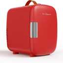 NEWBULIG Mini Fridge for Bedroom, Office & Car, Portable 4L/4.23QT Mini Refrigerator for Skincare with Handle, Ultra-Quiet Energy-Saving Compact Cooler for Drinks, Food, Skincare & Makeup, 12V AC/DC (Red)