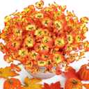 2 x Alupssuc 20 Bundles Artificial Fall Flowers for Outdoors Decoration, Faux Pansies Fake Mums Flowers Plants, UV Resistant No Fade Realistic Silk Pansy for Porch Planter Garden Patio Yard, Autumn Orange