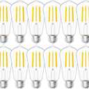 Sunco 12 Pack Vintage LED Edison Bulbs, 75W Equivalent 8.5W, 1000 LM Dimmable ST58 Filament, ST18 3000K Warm White, E26 Medium Base, Clear Glass Light Bulbs