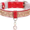 PetsHome Cat Collar, Dog Collar, [Bling Rhinestones] Premium PU Leather with Pendant Adjustable Collars for Small to Medium Dog Medium Red (Medium (Pack of 1))