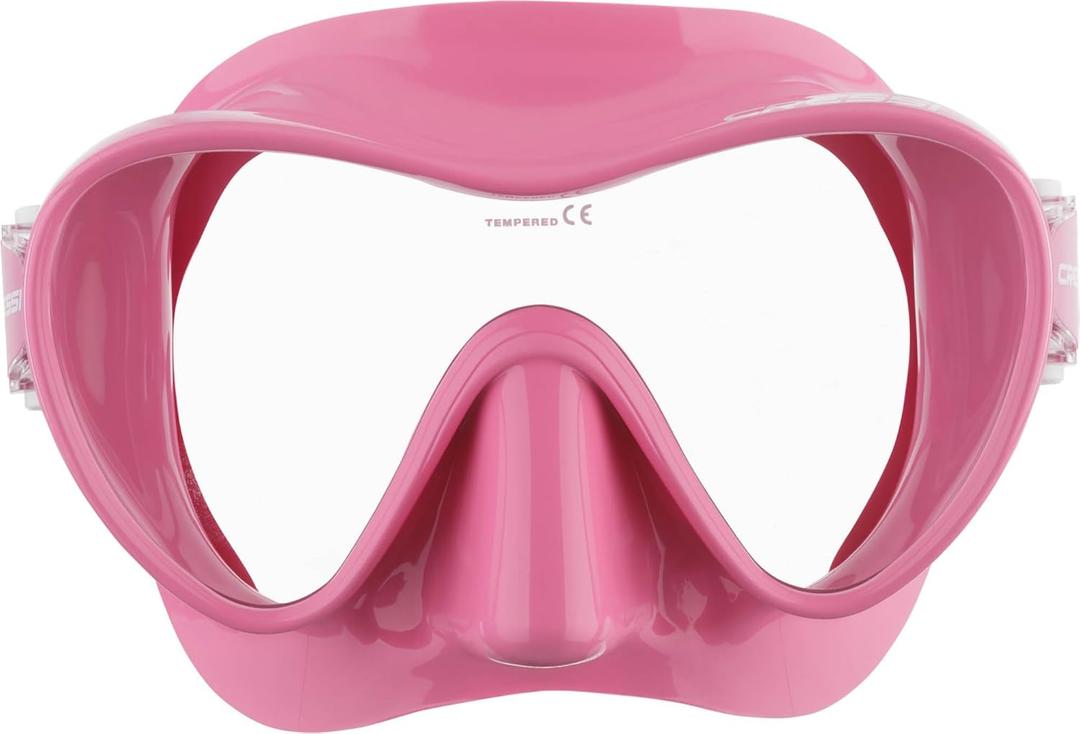 Cressi F1 Frameless Snorkeling Mask - Tempered Glass Lens - Low-Volume for Easy Clearing - Fold-Flat & Adjustable Straps (Pink)