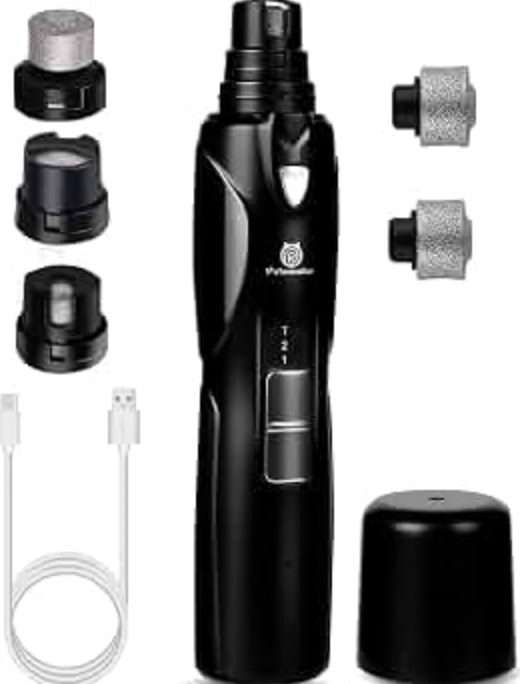 Petsaunter Dog Nail Grinder, 3 Grinding Heads, 2-Speed, LED Light, Touch-Switch, TypeC, Quiet, Low-Vibration, Dog Nail Trimmers for Large, Medium, Small Dogs & Cats with Hard/Thick Nails (U-Black)