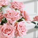 Floweroyal 15PCS Pink Roses Artificial Flowers 4.33" Velvet Flowers with Long Stem Fake Roses for Mother's Day, Wedding Bridal Bouquets, Floral Arrangement, Table Centerpieces, Home Decorations