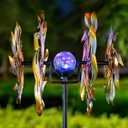 54" H Solar Wind Spinner Outdoor Metal Garden Decor - Kinetic Windmill Yard Art with Color-Changing LED Lights & Sparkling Gemstone - Waterproof Solar Pathway Lights for Lawn, Patio & Garden Gifts