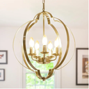 DLLT 5-Light Gold Farmhouse Chandelier, 16.53'' Dining Room Light Fixtures Over Table, Copper Adjustable Chandelier for Entryway, Living Room, Bedroom, 40W, E12 Base (Bulbs Not Included)