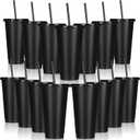 Bokon 15 Sets Tumbler with Straw and Lid Bulk 24 oz Reusable Plastic Cups with Lids and Straws Water Bottle Travel Mug Cup Tumblers Bulk for Cold Hot Drinks Parties Birthdays Adults(Black)