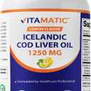 Vitamatic Icelandic Cod Liver Oil 1250 mg, Lemon, 120 Softgels, Made in USA