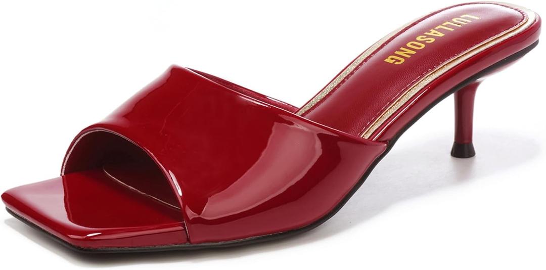 Women's Kitten Heels Sandals Low Heels Slip On Slides 2 Inch Heeled Square Open Toe Sandals for Women Size 7