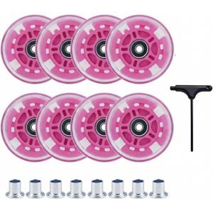 VORTRACK 8 Pack Light Up Inline Skate Wheels 80mm - 85A PU Flashing Wheels with ABEC-9 Bearings & Spacers, Indoor Outdoor Replacement Wheels for Kids Youth Adults (Pink, 80mm)