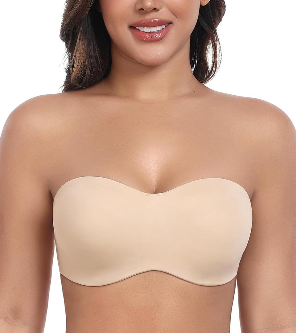 DotVol Women's Seamless Bandeau Unlined Underwire Minimizer Strapless Bra for Large Bust (Teal), 34DD