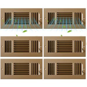 6 Pcs Brown Interior Size 10 x 4 Inch Metal Floor Vent Covers 3 Way Sidewall Wall Ceiling Register Grates Heat Vent Covers for Home, Sidewall and Floor