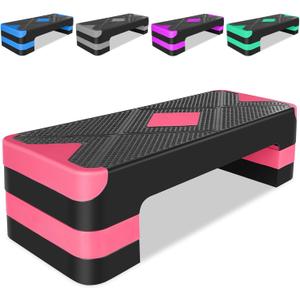 27" Exercise Workout Aerobic Step Platform Trainer, Adjustable Fitness 4-6-8in Exercise Stepper Workout with 4 Risers, Aerobics Stepper Workout Stepper for Home Gym Cardio Strength & Training