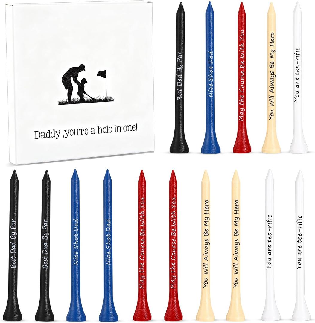 Deekin 90 PCS Christmas Dad Golf Gifts for Men, 3-1/4 inch Funny Wooden Golf Tees with Warm Words and Kraft Box, Golfing Gifts Presents for Dad Grandpa Grandfather (Multicolor)