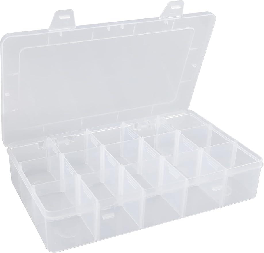 Plastic Organizer Box with Dividers, Exptolii Clear Compartment Container Storage for Washi Tapes Beads Crafts Jewelry Fishing Tackles, size 10.5x6.5 in