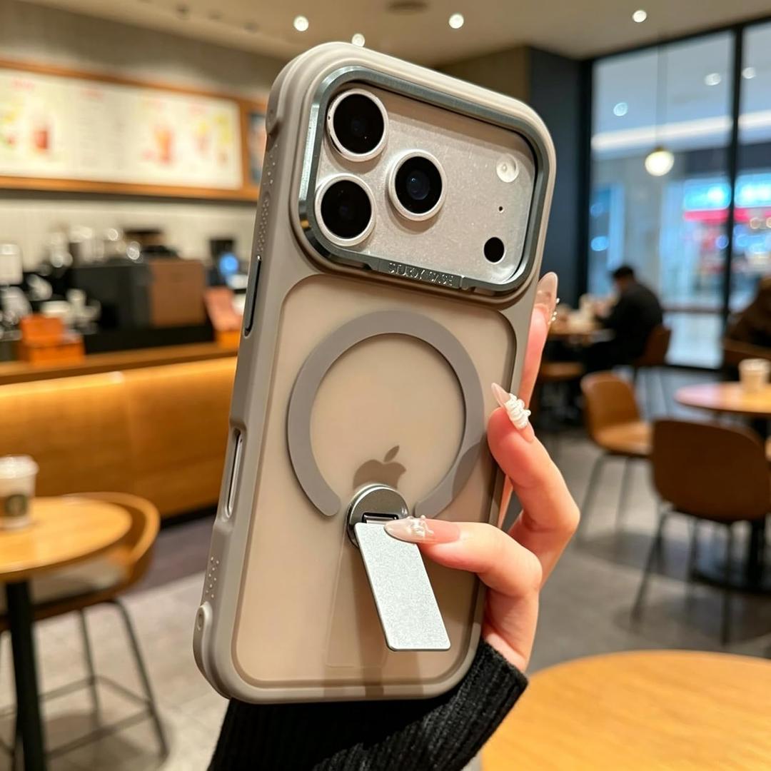 Magnetic for iPhone 17 Pro Case Translucent with Stand,Built-in Invisible Kickstand,360 Bracket mounting Method(Compatible with Magsafe) Case for iPhone 17 Pro 6.3",Gray