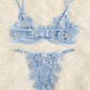 Floerns Women's Sexy Applique Lace Underwire Bra Top and Thong Lingerie Set (Blue, L)
